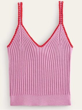 Boden Cropped Crochet Trim Sleeveless Knit V-Neck Tank Top. Small. NWOT.